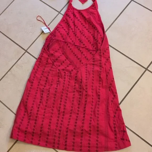 NWT Free People Juni Mini Dress Red Embroidered Cross Back  Size M - Picture 9 of 10